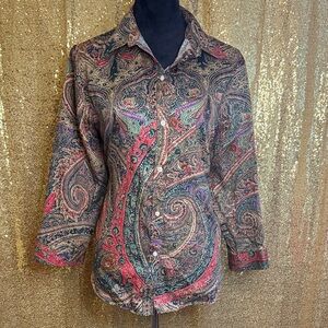 Lauren Ralph Lauren Multicolor Paisley Button Down Shirt 100%cotton